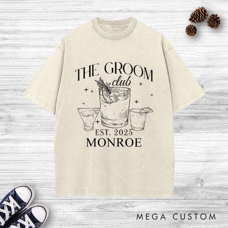 Personalized  Groom Club Washed T-Shirt Groomsmen Bachelor Party T-Shirt Retro Best Man y2k Washed T-Shirts for Men