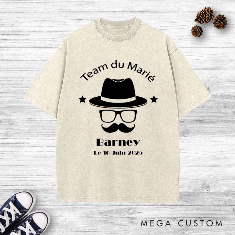 Personalized Team Du Marié Washed T-Shirt Vintage Bachelor Party Shirts Stag Tees for Men Wedding Favors Washed T-Shirts for Him