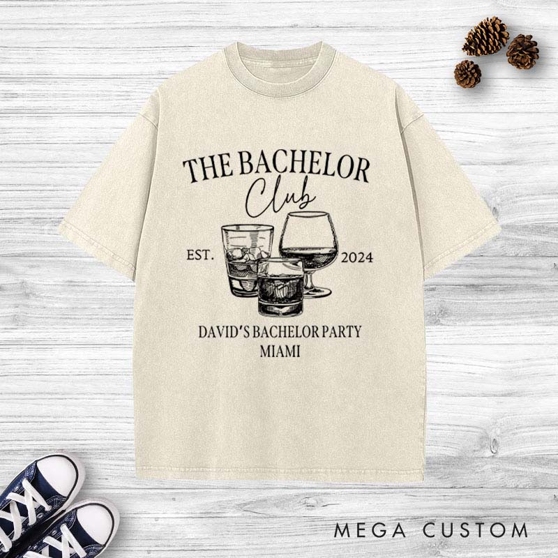 Personalized Groom Bachelor Washed T-Shirt Groomsmen Wedding Party Favors Whiskey Shirts Retro y2k Washed T-Shirt for Best Man