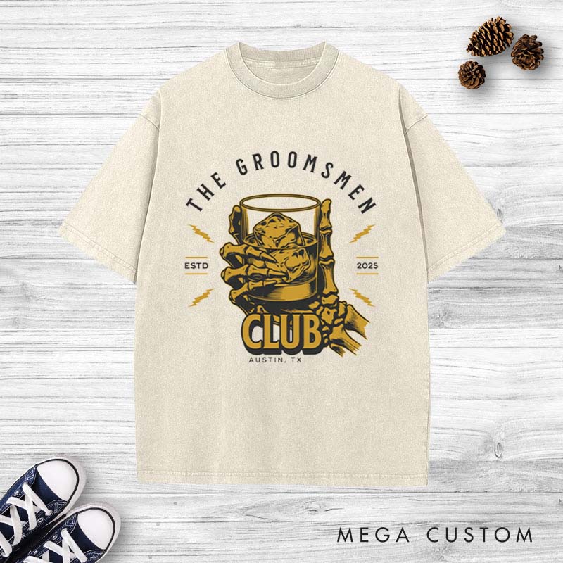 Personalized Groom Club Bachelor Washed T-Shirt Wedding Party Favors Shirt for Men Retro Best Man y2k Washed T-Shirt