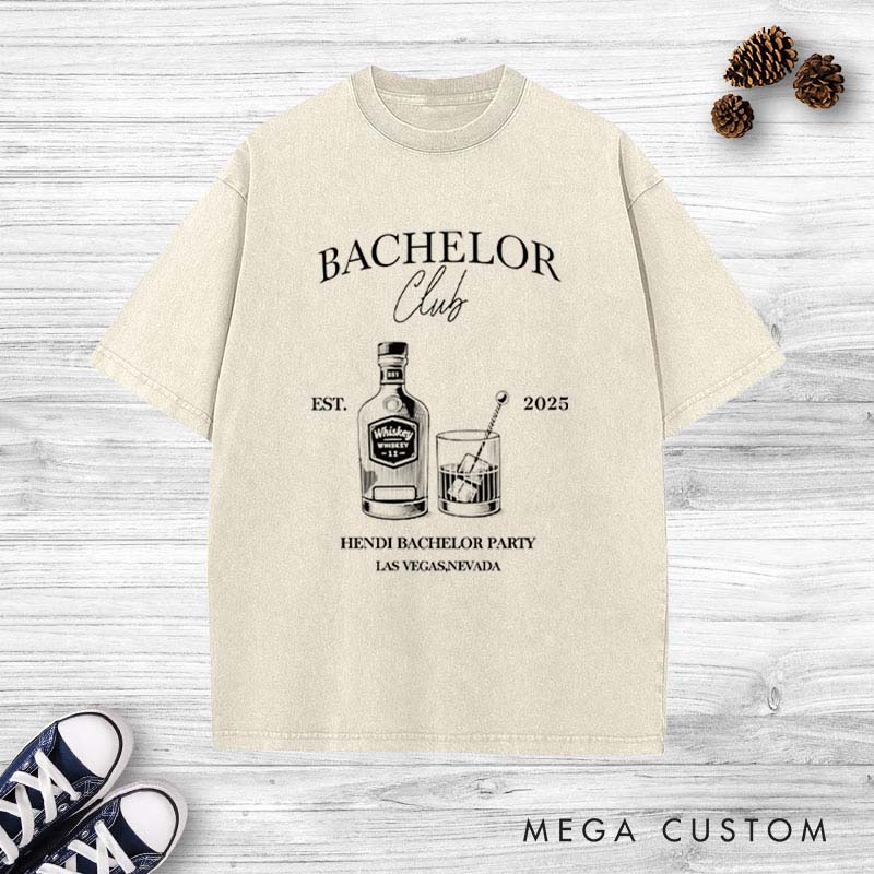 Personalized Bachelor Club Washed T-Shirt Groom Groomsman Wedding Party Favors Shirt for Men Retro Best Man y2k Washed T-Shirt