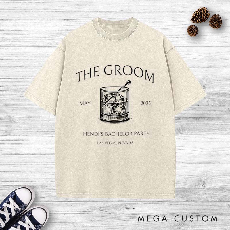 Personalized Groom Bachelor Party Washed T-Shirt Groomsmen Wedding Favors Shirt Best Man Proposal Tees Retro y2k Washed T-Shirt