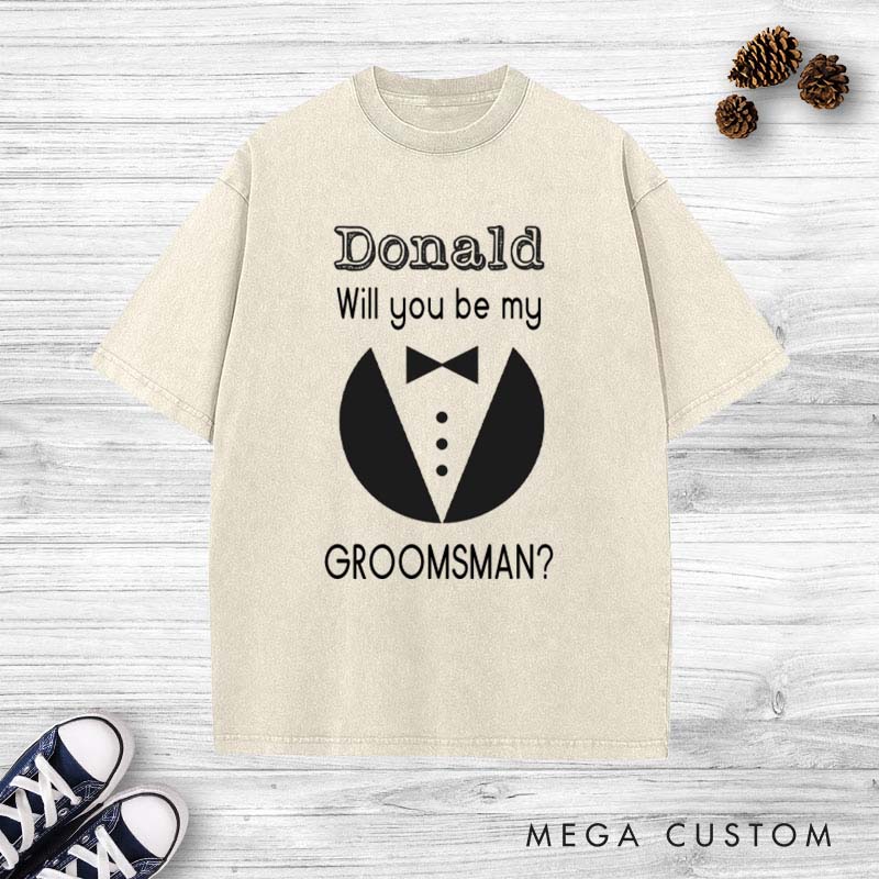 Personalized Groom Invitation Washed T-Shirt Groomsmen Bachelor Party Favors Shirt Best Man Proposal Tees Retro y2k Washed T-Shirt