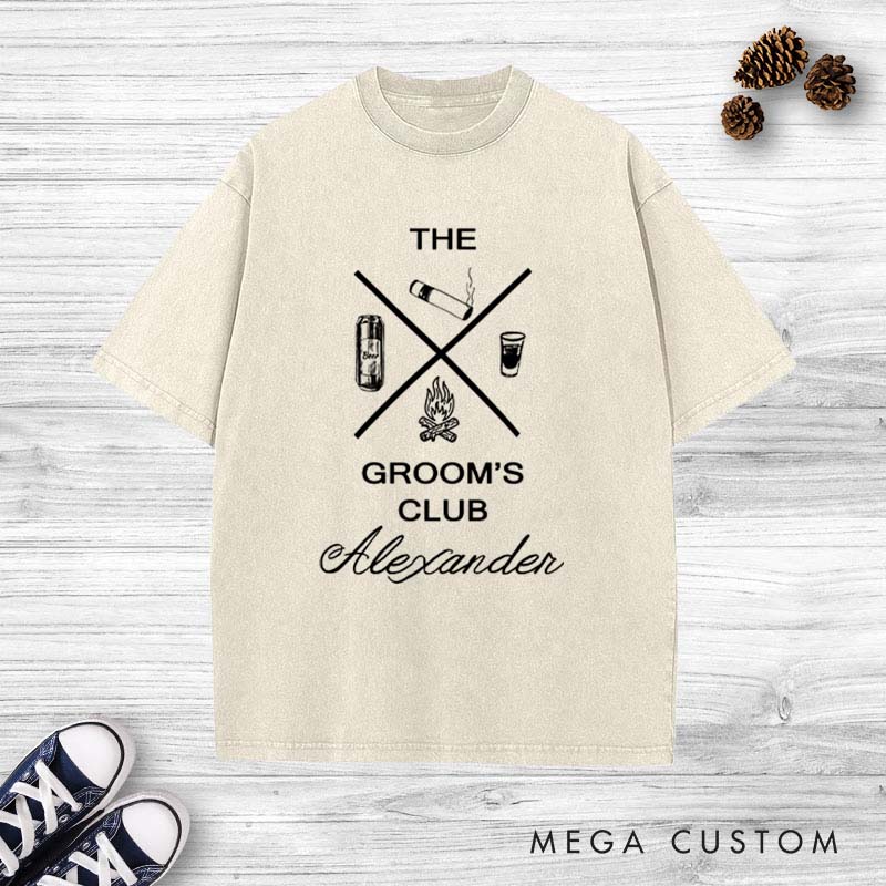Personalized Groom Wedding Washed T-Shirt Groomsmen Bachelor Party Shirts Best Man Proposal Gift Tees Retro y2k Washed T-Shirt