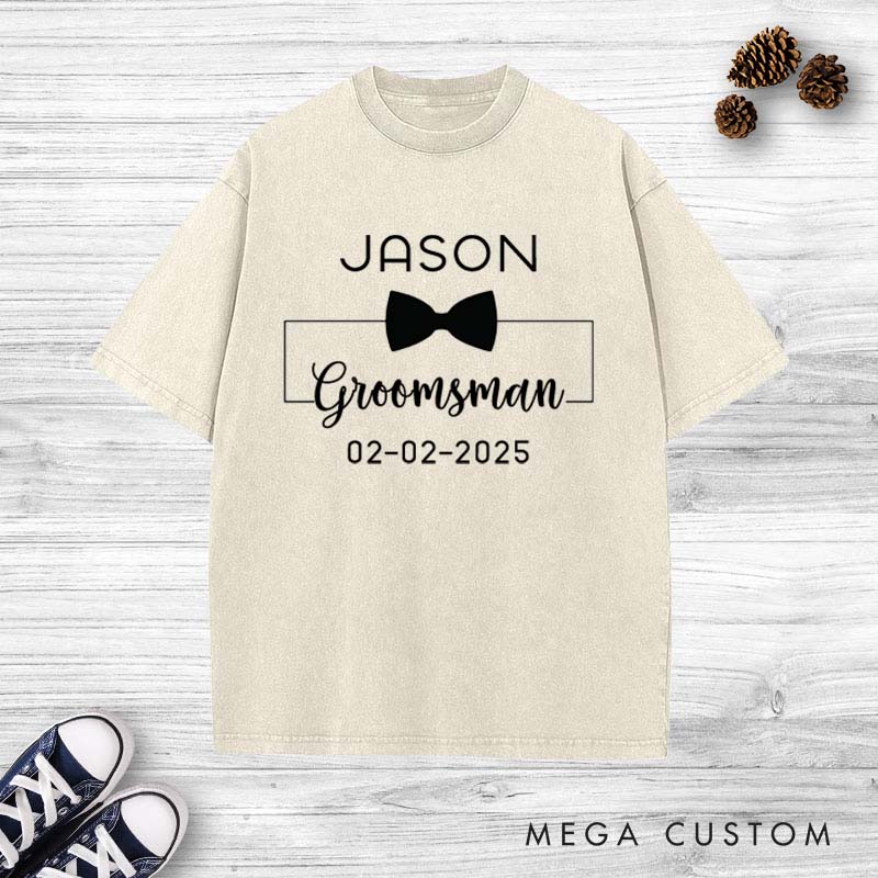 Personalized Groomsman Bachelor Party Washed T-Shirt Groom Wedding Party T-Shirt for Men Retro y2k Washed T-Shirt for Best Man