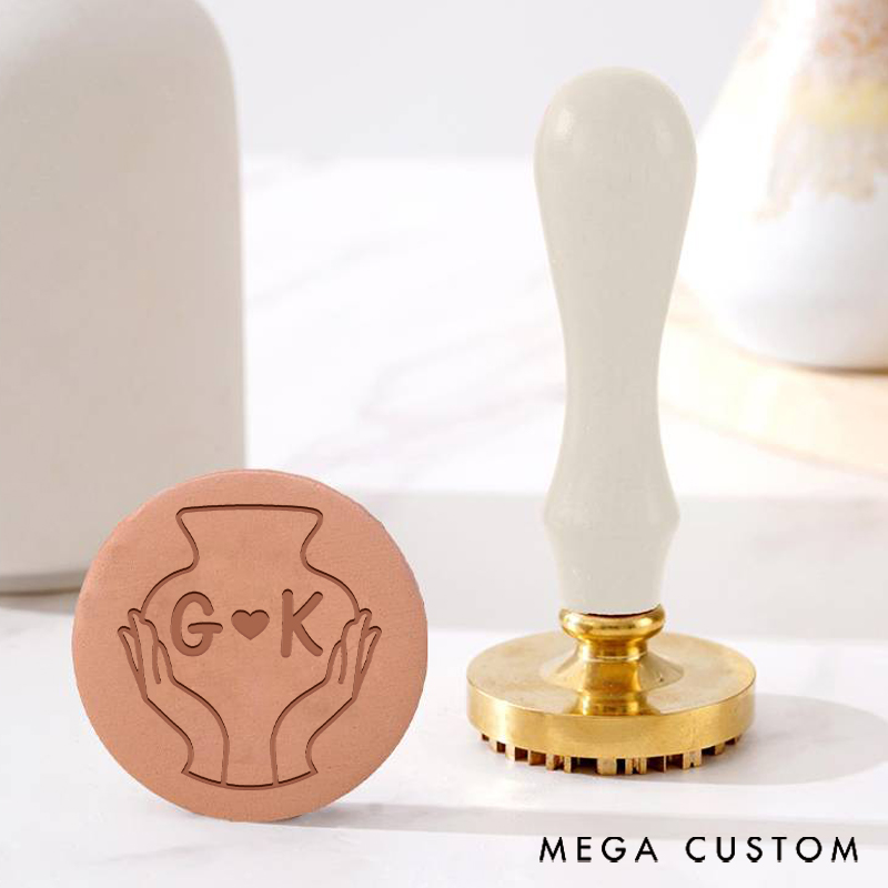 Personalized Clay Pottery Stamp Gift for Pottery Lovers with Line Hands and Custom Initials