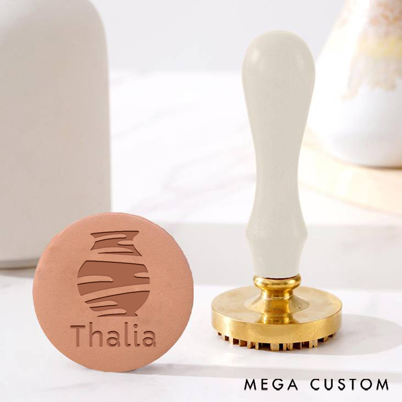 Personalized Pottery Stamp Ceramics Clay Gift for Potter with Stylish Bottle and Custom Name