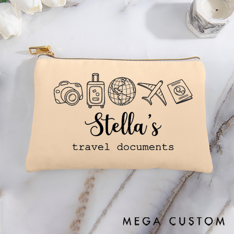 Personalized Makeup Bag Gift for Travele Lovers Travel Documents with Custom Name