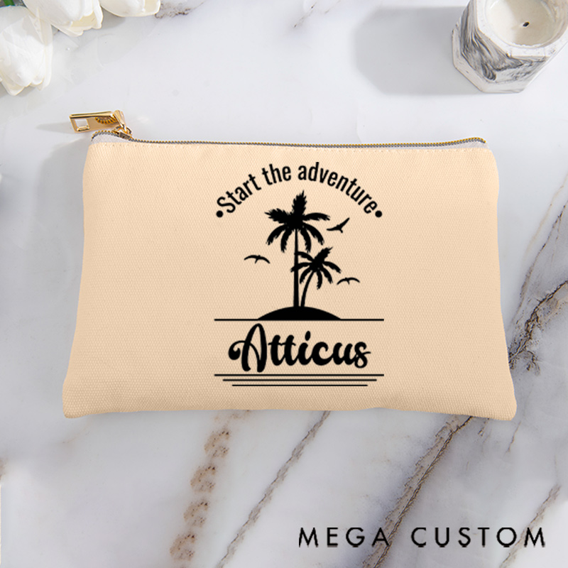 Personalized Makeup Bag Traveling Gift for Adventurer Start the Adventure and Custom Name