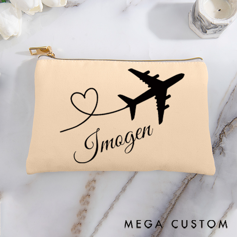 Personalized Makeup Bag Traveling Gift for Traveler Heart Route and Custom Name