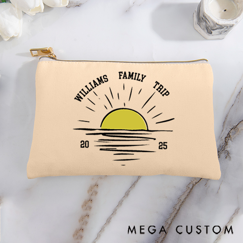 Personalized Makeup Bag Gift for Traveling Families Sunrise Family Trip and Custom Name