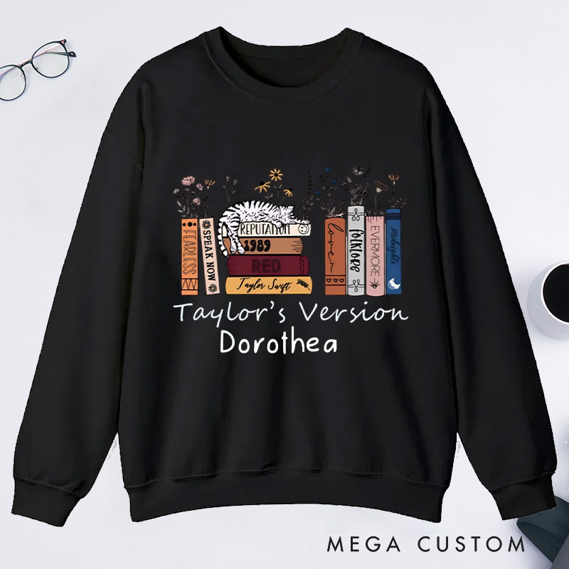 Personalized Book Flower and Cat Classic Sweatshirts Bookish Sweatshirts with Name Book Lovers Gift For Librarian Gift Reading Gift