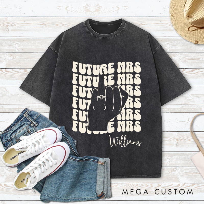 Personalized in My Engagement Era Washed T-Shirt for Fiancee