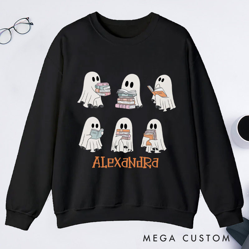 Personalized Reading Ghost Classic Sweatshirts, Custom Reading Sweatshirt with Name Book Lover Gift Librarian Gift Reader Gift Bookish Gift