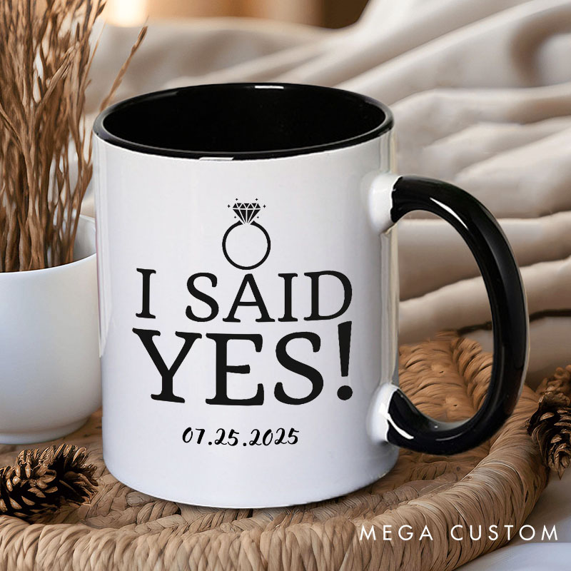 Personalized I Asked and I Said Yes Two Tone Color Mugs for Engagement Couple