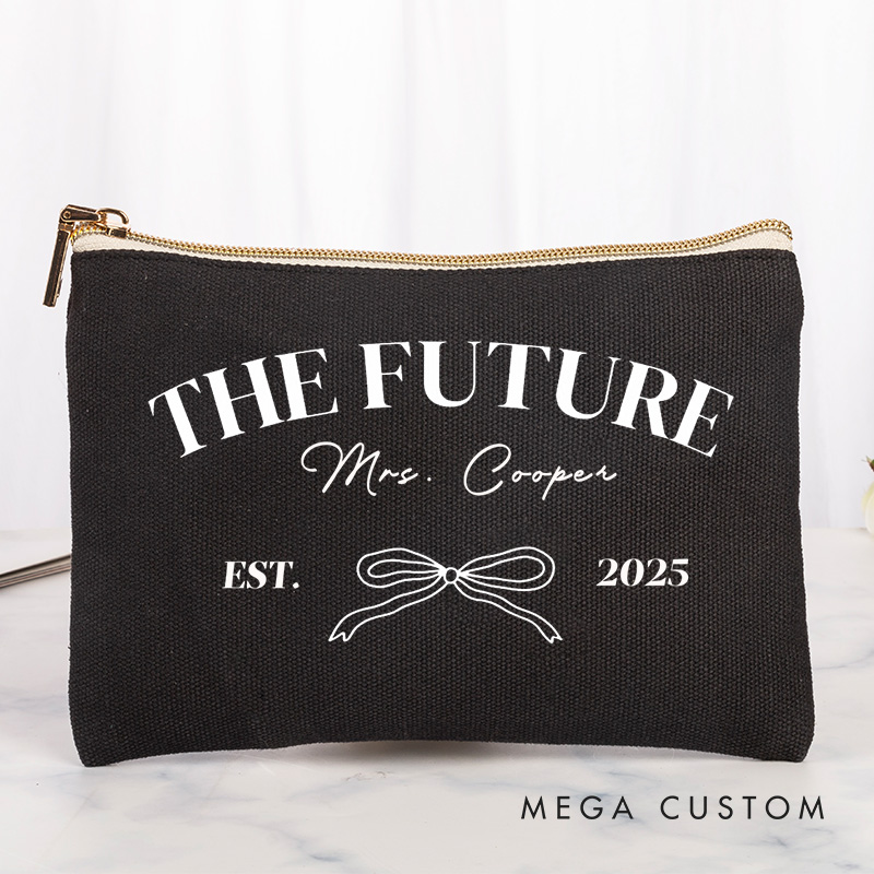 Personalized Future Mrs Bow Engagement Leather Cosmetic Bag Maekup Bag