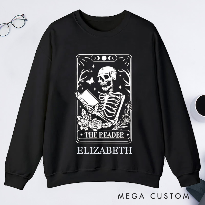 Personalized The Reader Tarot Card Printing Classic Hoodies Custom Book Lover Hoodies with Name Librarian Gift Reading Gift