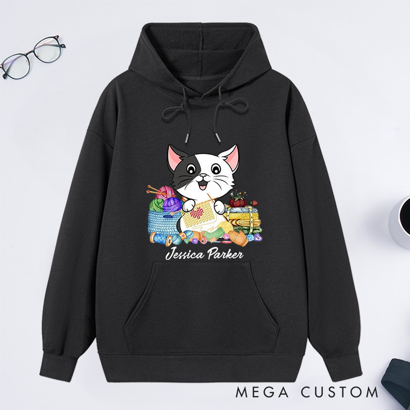 Personalized I Love Knitting And Cat Classic Hoodies Knit Gift Knitting Gift Knitter Gift Love To Knit Love Knitting Knit Lover
