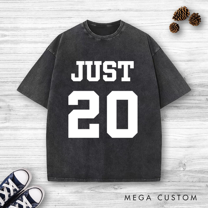 Personalized Bold Sports-Inspired Just Married Matching Wedding Couple Washed T-Shirt