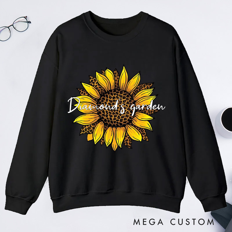 Personalized Leopard Sunflower Classic Sweatshirts Leopard Floral Sweatshirt Gardener Sweatshirt with Name Plant Lover Gift Gardening Gift