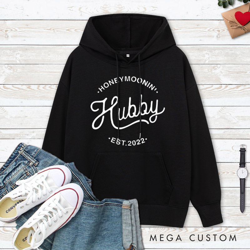 Personalized Chic Honeymoon Wifey and Hubby Matching Honeymoon Couple Hoodie