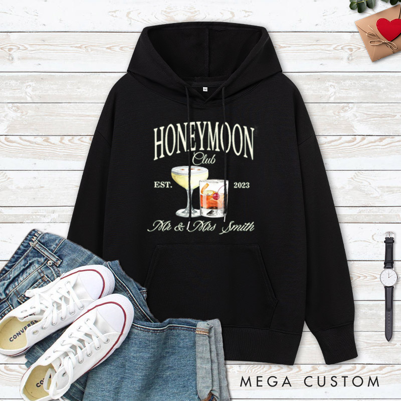 Personalized Old-fashioned Honeymoon Club with Cocktails Honeymoon Couple Hoodie