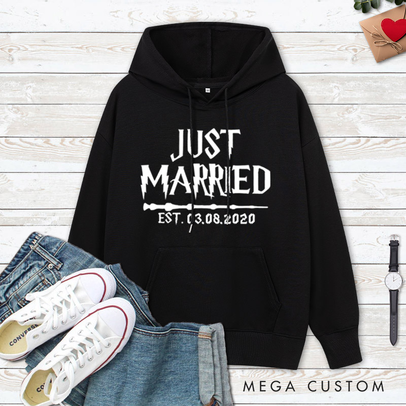 Personalized Just Married with Date Matching Wedding Couple Hoodie