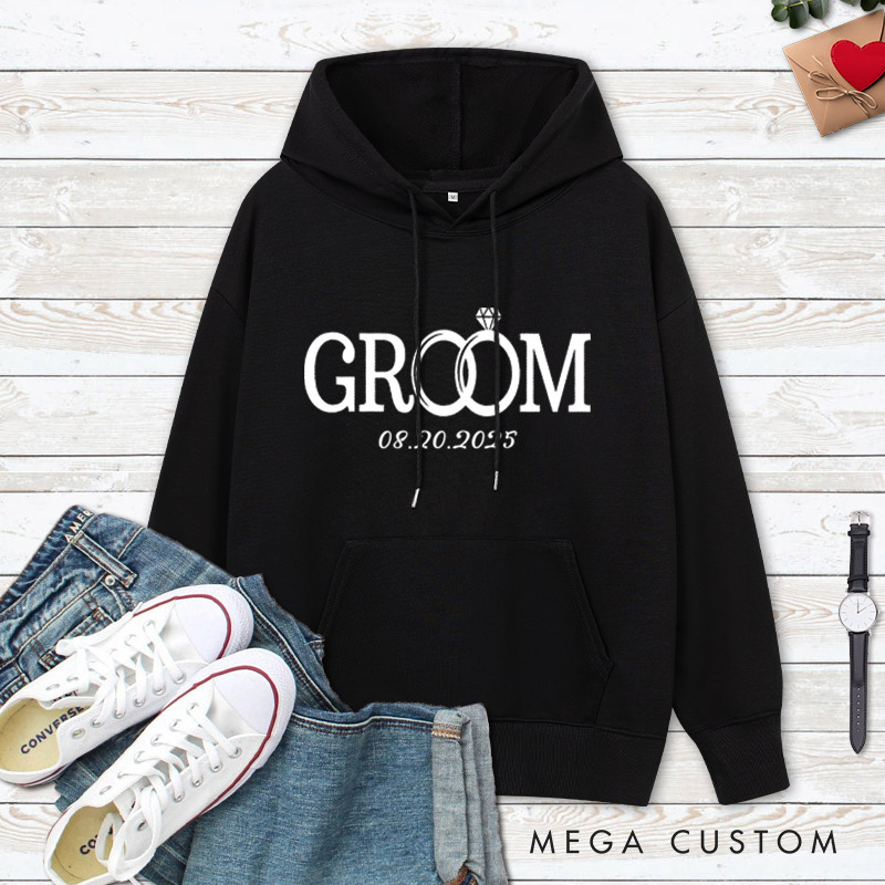 Personalized Elegant Bride and Groom with Rings Matching Wedding Couple Hoodie