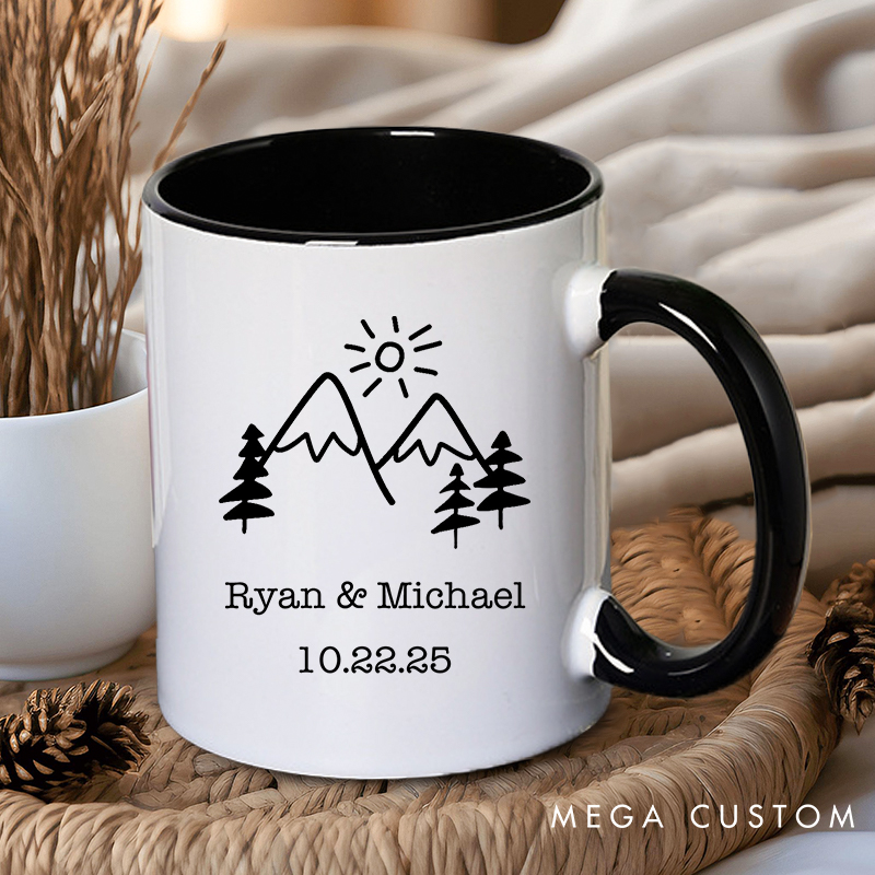 Personalized Minimalist Mountain Adventure Couple Mugs Couple Coffee Mug for Wife Husband Anniversary Ceramic Coffee Cup for Couple