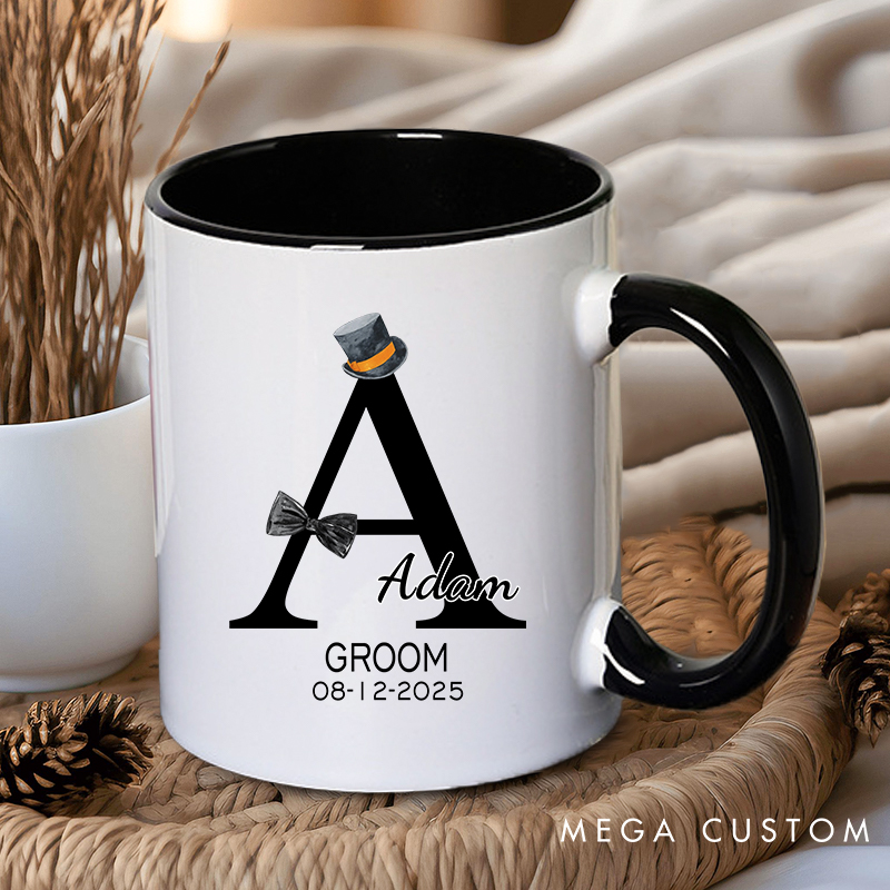 Personalized Groom & Best Man Initial Mug Wedding Party Favors Coffee Mug for Men Bachelor Party Ceramic Cup for Groomsman