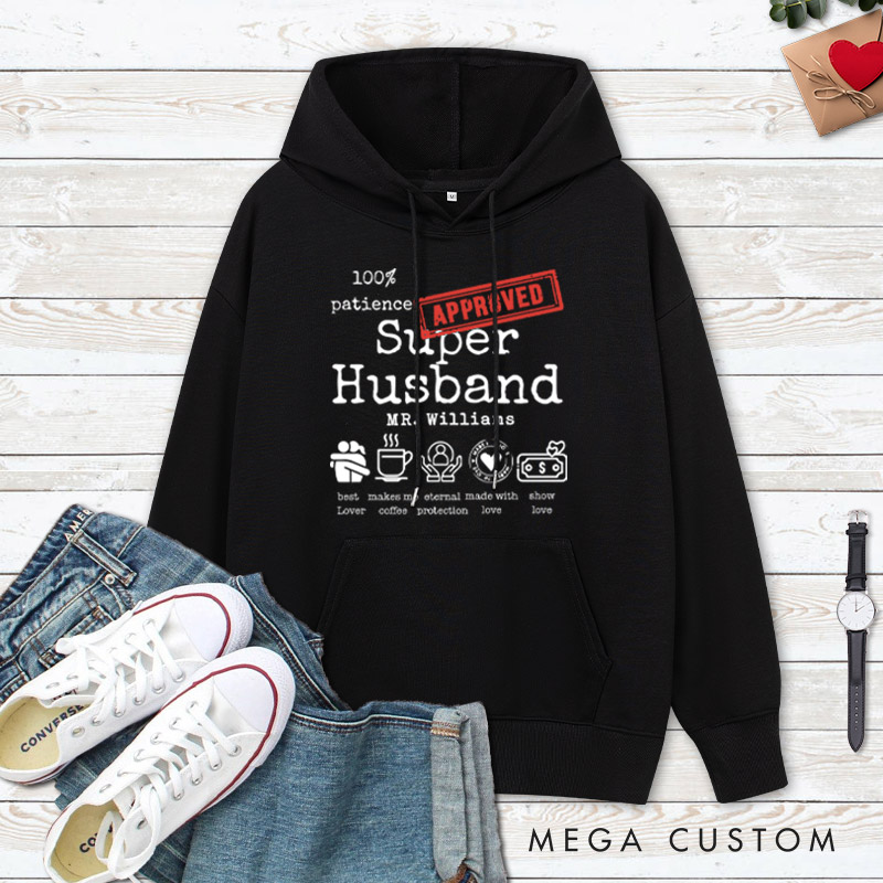 Personalized Fun Approved Super Wife and Super Husband Matching Wedding Couple Hoodie