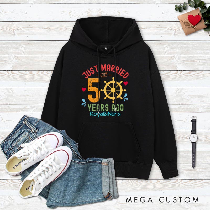 Personalized 50th Anniversary Just Married Hoodies Cruise 50 Years Anniversary Gift Hoodie Couple Anniversary Outfit for Husband Wife