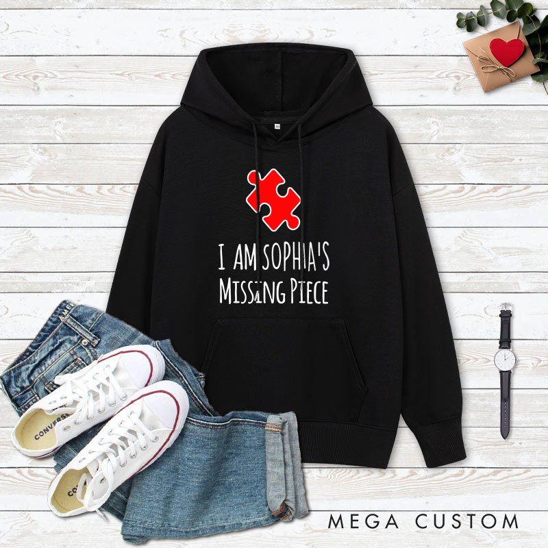 Personalized Couple I Am Her Missing Piece Valentine's Day Hoodie Couple I Am His Missing Piece Sweatshirt for Boyfriend Girlfriend Husband Wife