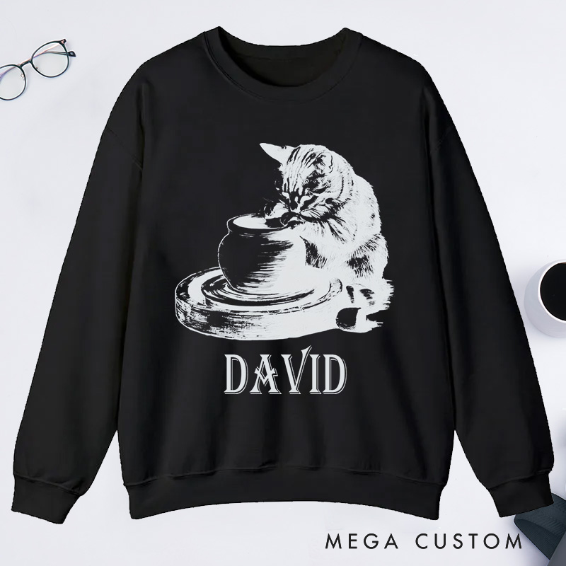 Personalized Cat Pottery Classic Sweatshirts Pottery Lover Sweatshirts Funny Cat Woman Sweatshirts Weird Animals Sweatshirts Vintage 90s Tattoo Graphic Vintage 90s Tattoo Graphic Sweatshirts