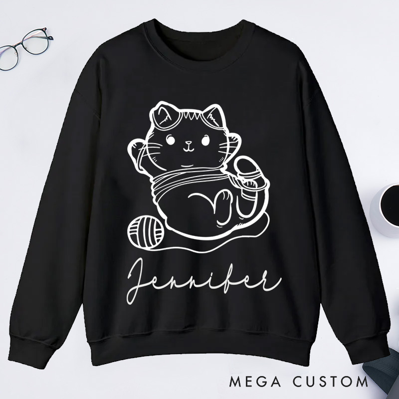 Personalized Cat And Yarn Knit Classic Sweatshirts Knitting Gift Knitter Gift Love To Knit Love Knitting Knit Lover
