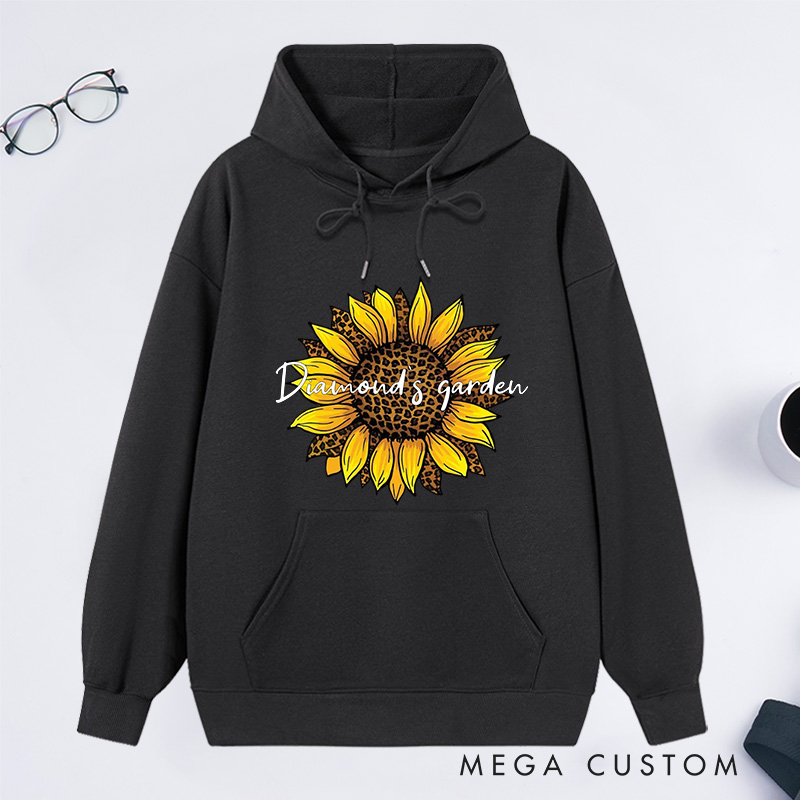 Personalized Leopard Sunflower Classic Hoodies Custom Leopard Floral Hoodies with Name Plant Lover Gift Gardening Lover Gift for Gardener Gift