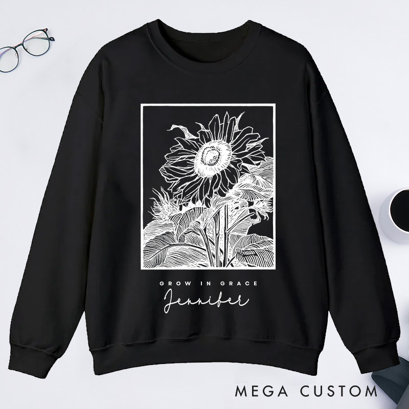 Personalized Grow In Grace Sunflower Classic Sweatshirts Gifts for Gardening Enthusiasts