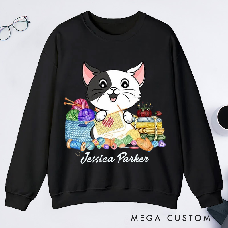 Personalized I Love Knitting And Cat Classic Sweatshirts Knit Gift Knitting Gift Knitter Gift Love To Knit Love Knitting Knit Lover