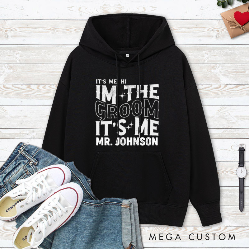 Personalized Modern Vintage It's Me Bride and Groom Matching Wedding Couple Hoodie