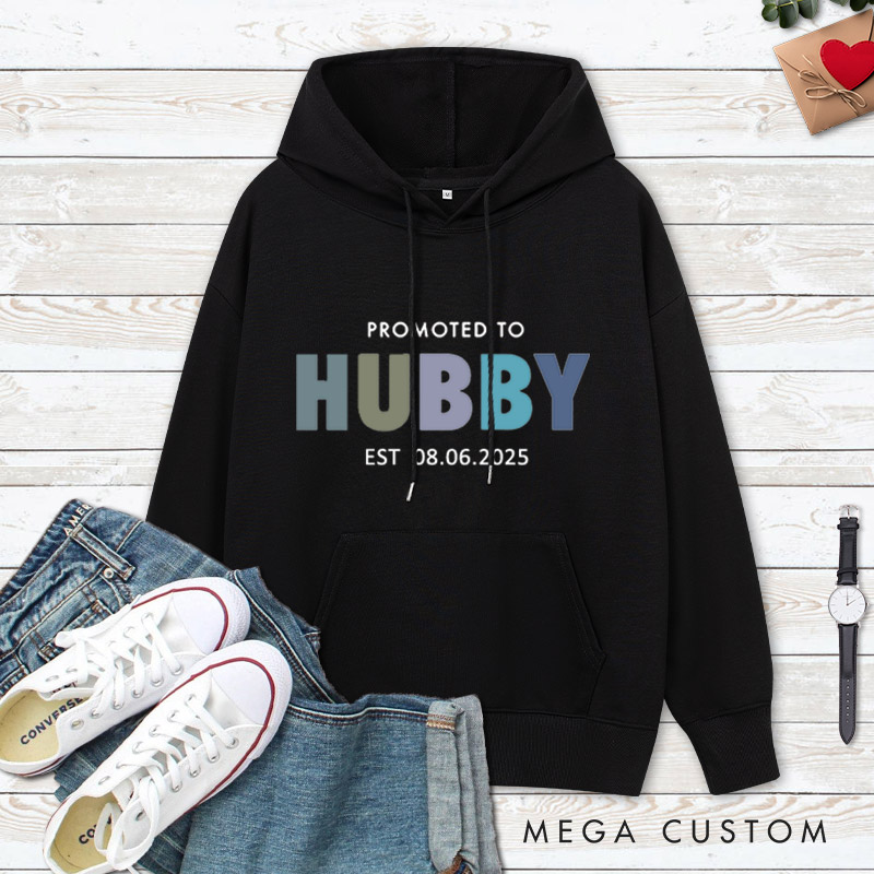 Personalized Playful Promoted to Hubby and Wifey Matching Wedding Couple Hoodie
