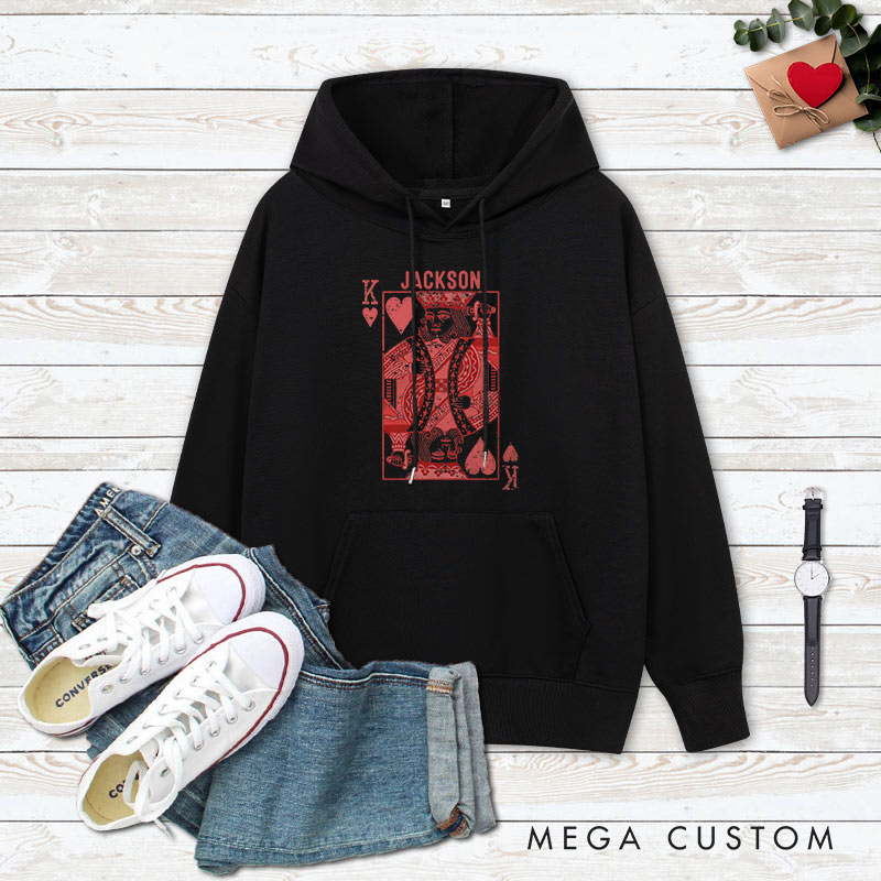 Personalized Couple King of Spades and Queen of Hearts Valentine's Day Hoodie Couple Sweatshirt for Boyfriend Girlfriend Husband Wife