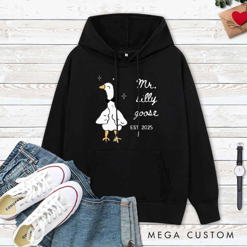 Personalized Funny Mr and Mrs Silly Goose Matching Wedding Couple Hoodie