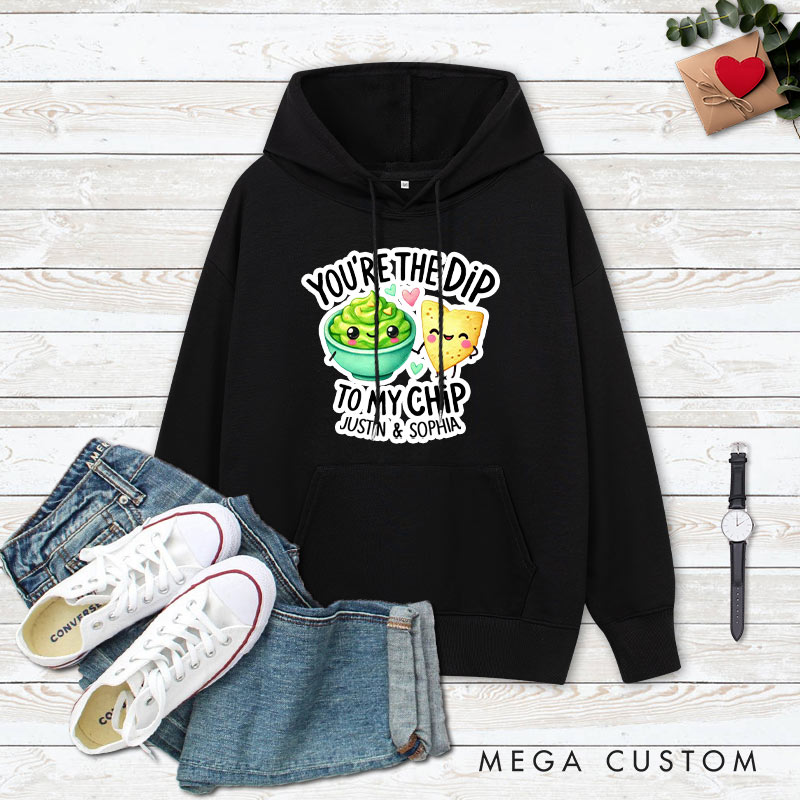 Personalized Couple You're the Dip to My Chip Valentine's Day Hoodie with Name Couple Sweatshirt for Boyfriend Girlfriend Husband Wife
