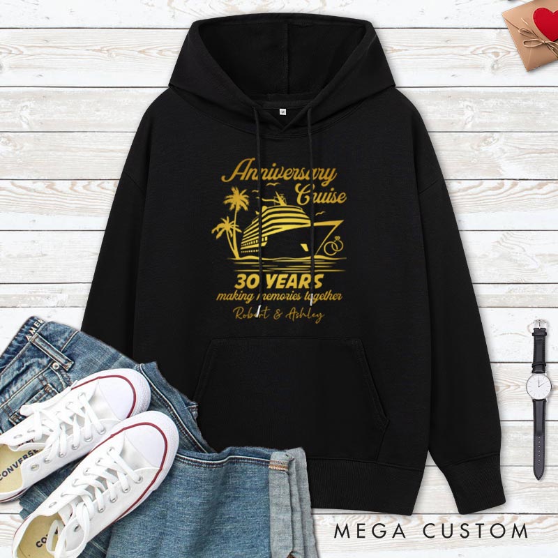 Personalized 30th Anniversary Cruise Hoodie Golden Couple 30 Years Anniversary Top Wear for Wife Husband Anniversary Outfit