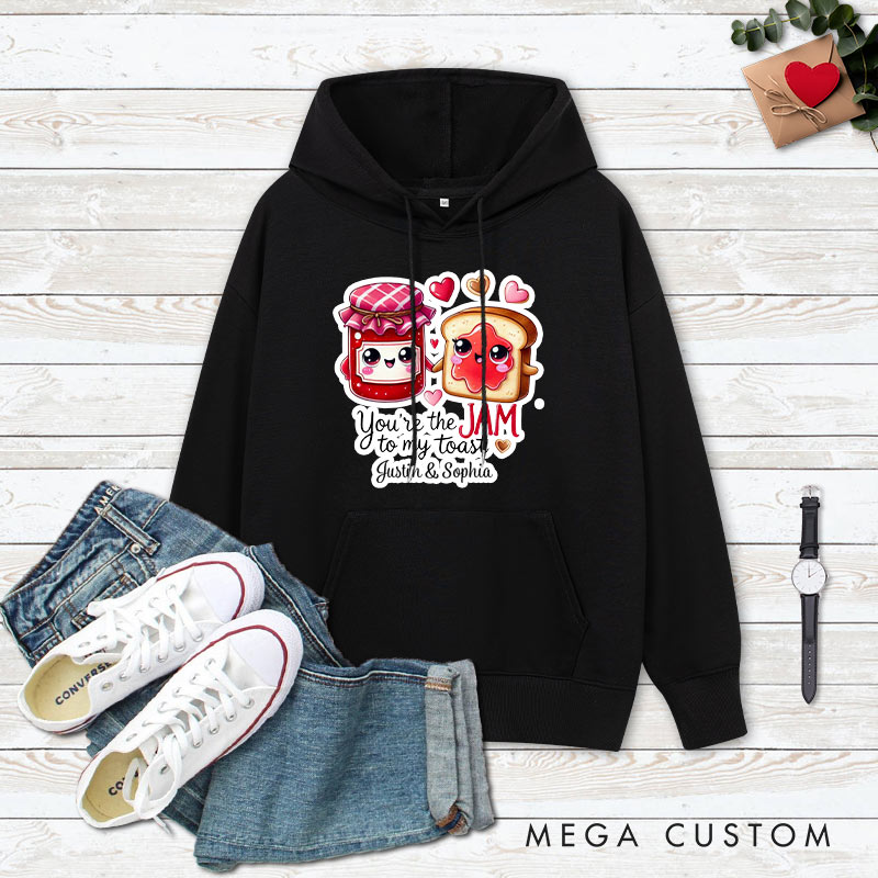 Personalized Couple You're the Jam to My Toast Valentine's Day Hoodie with Name Couple Sweatshirt for Boyfriend Girlfriend Husband Wife