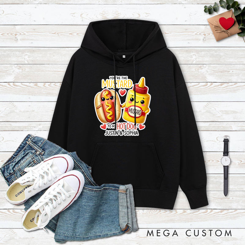 Personalized Couple You’re the Mustard to My Hot Dog Valentine's Day Hoodie with Name Couple Sweatshirt for Boyfriend Girlfriend Husband Wife