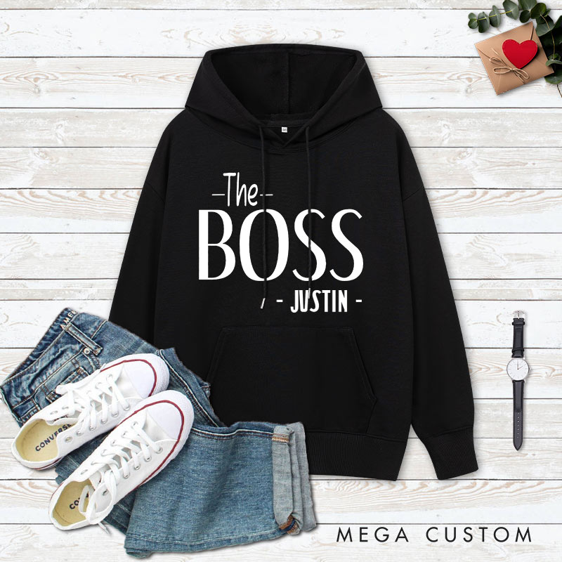 Personalized Couple The Boss and The Real Boss Valentine's Day Hoodie with Name Couple Sweatshirt for Boyfriend Girlfriend Husband Wife