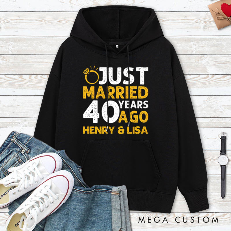 Personalized Just Married 40 Years Ago Hoodie Couple 40th Anniversary Outfit for Her Him Anniversary Hoodie for Wife Husband