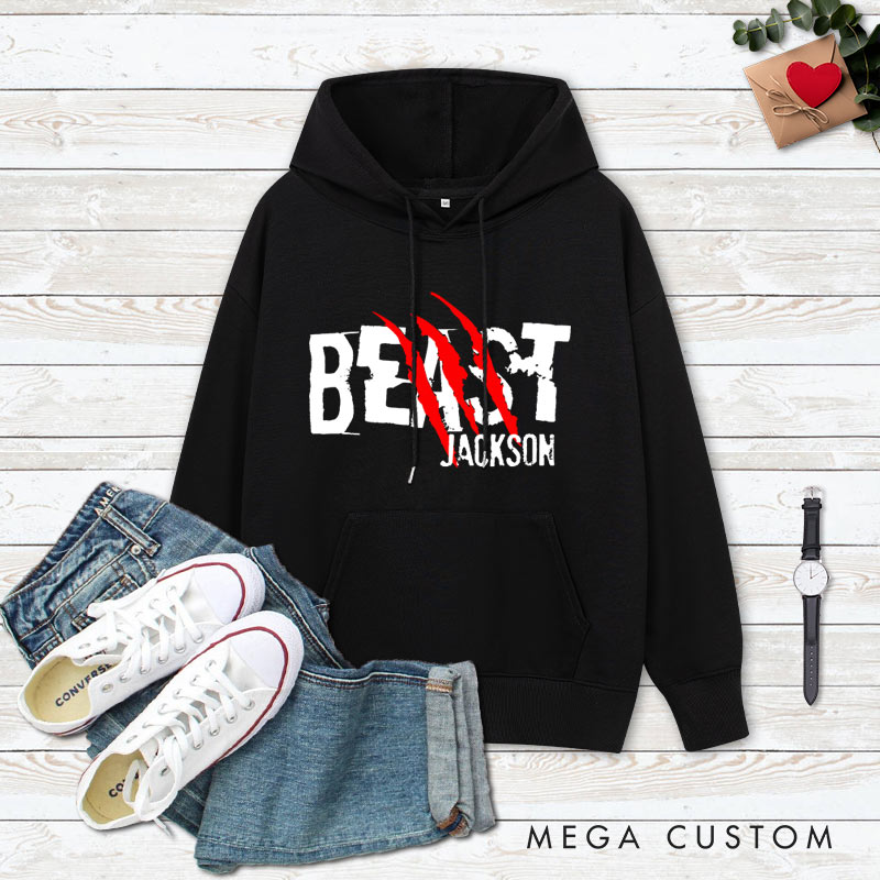 Personalized Couple Beast with Claw and Beauty with Kiss Hoodie Couple Valentine's Day Sweatshirt for Boyfriend Girlfriend Husband Wife