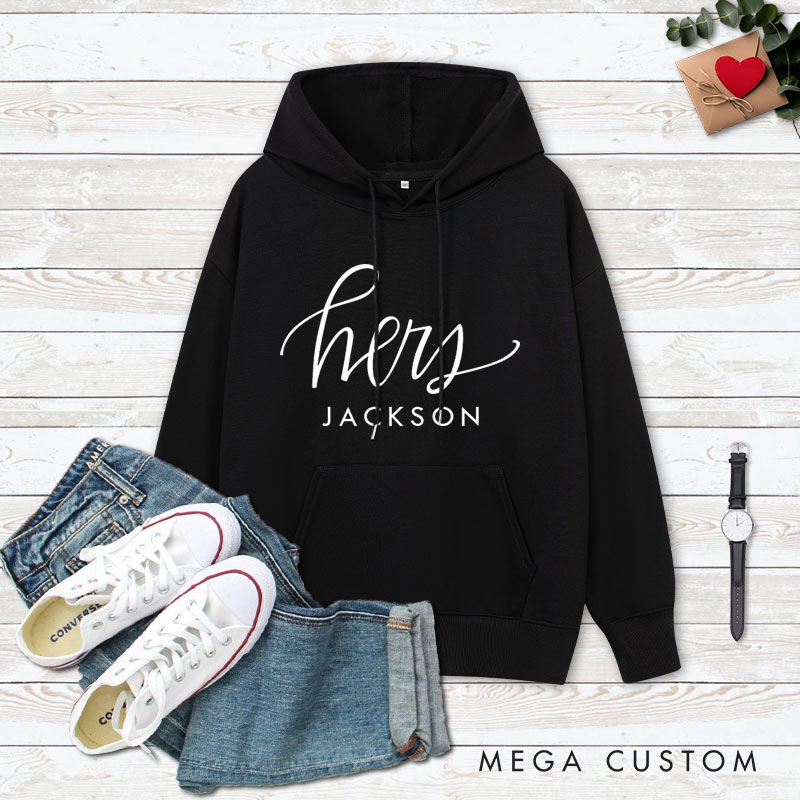 Personalized Couple Hers and His Hoodie with Name Couple Valentine's Day Sweatshirt for Boyfriend Girlfriend Husband Wife